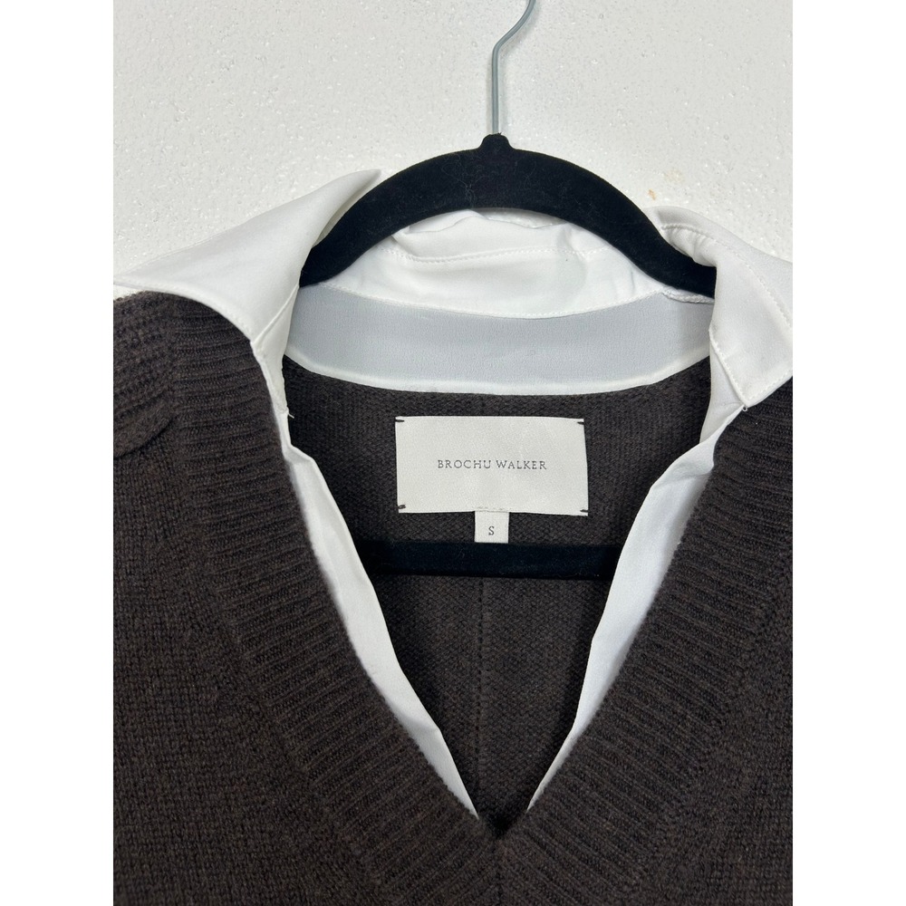 Brochu Walker Looker Layered V-Neck Sweater Wool Cashmere Char Brown Melange S - Picture 7 of 11